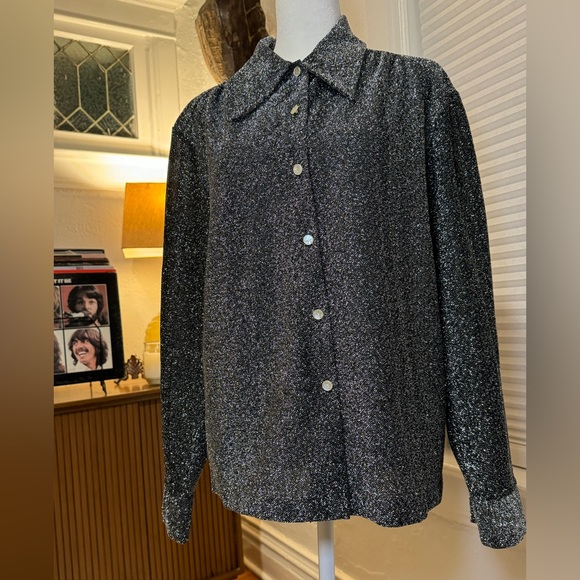 Vintage 70s Evening Party Blouse Metallic Button Up Rare Find - Picture 6 of 9